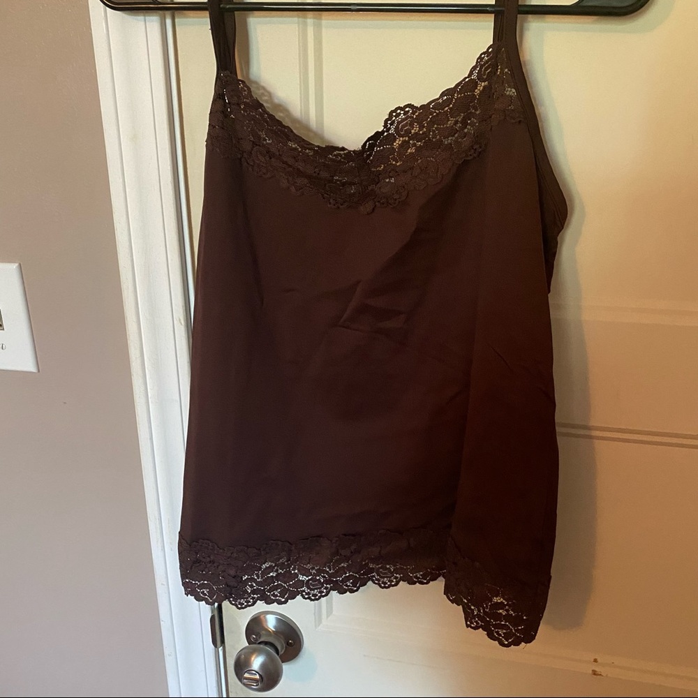 Cato 14/16W Lace Stretchy Brown Camisole ;